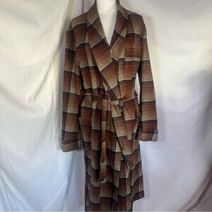 Pendleton Vintage 100% Wool Plaid Belted Robe Brown, Tan & Red Plaid Size Large